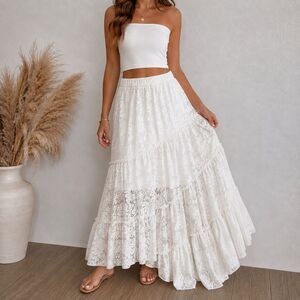 Ultra Flirt XXS White Lace Tiered Maxi Skirt Lined Boho Cottagecore Coquette
